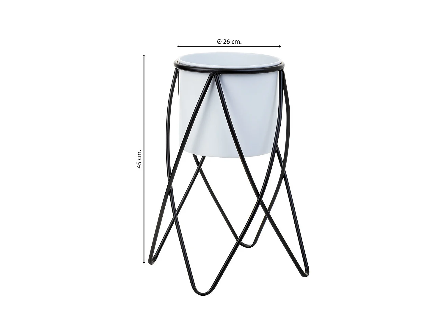 Vaso de flores com suporte metálico 26x26x45h cm