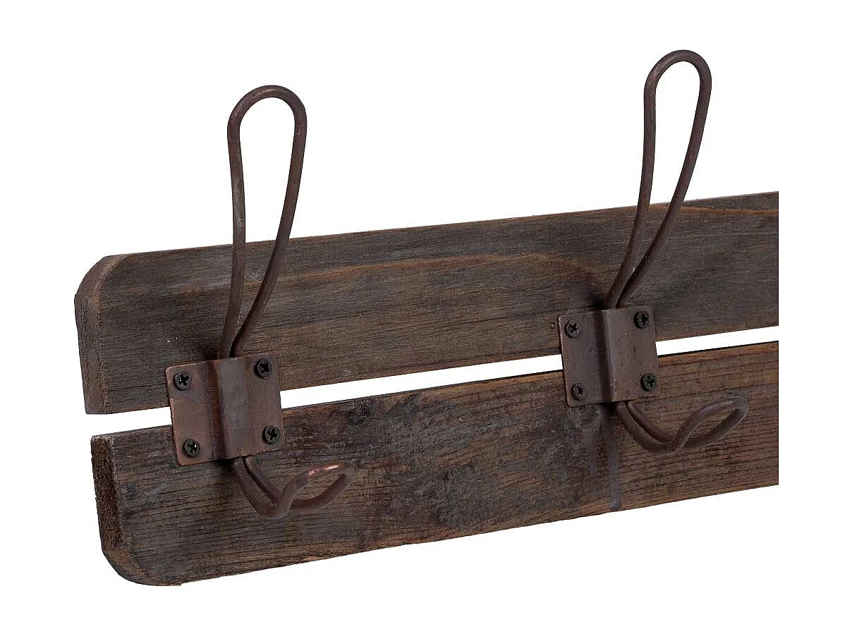 Cabide de parede em madeira/metal, 5 ganchos, 66x6x13,5 cm