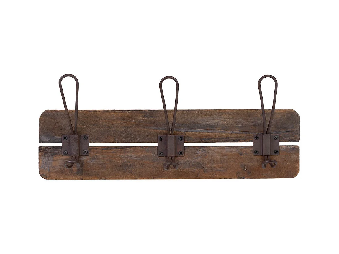 Suporte de parede em madeira/metal, 3 ganchos, 38x6x13,5 cm