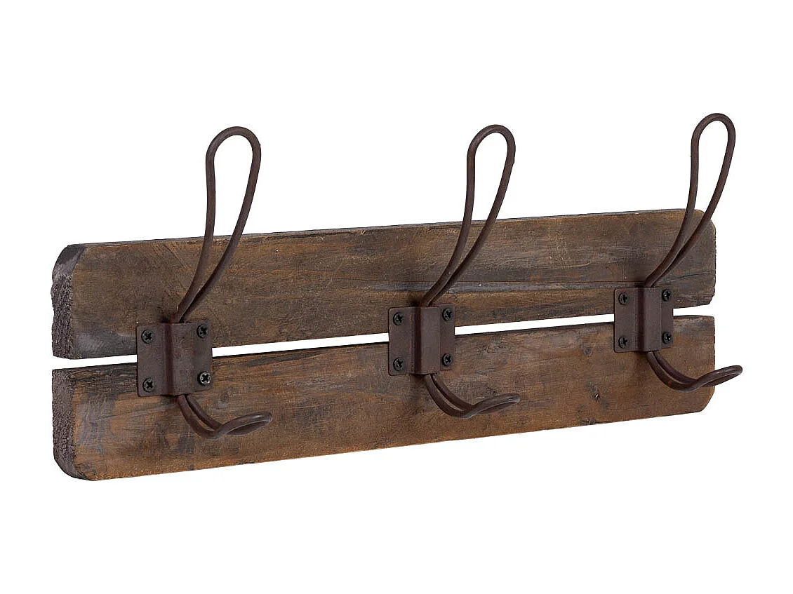 Suporte de parede em madeira/metal, 3 ganchos, 38x6x13,5 cm
