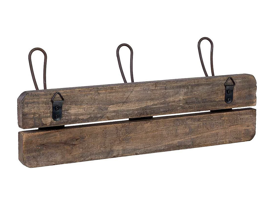 Suporte de parede em madeira/metal, 3 ganchos, 38x6x13,5 cm