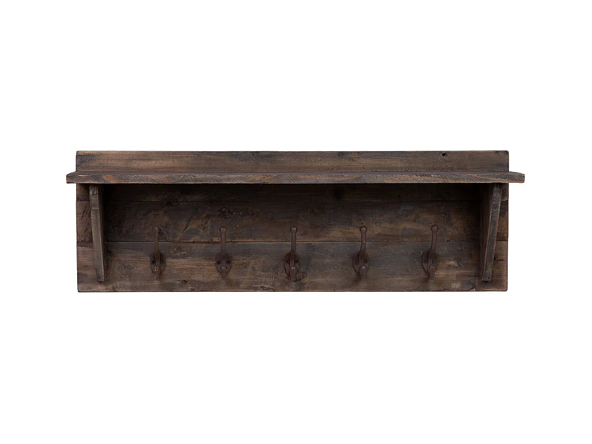 Perchero de pared de madera y metal con 5 ganchos 87x17x29h cm