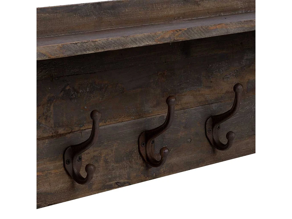 Cabide de parede em madeira e metal com 5 ganchos 87x17x29h cm