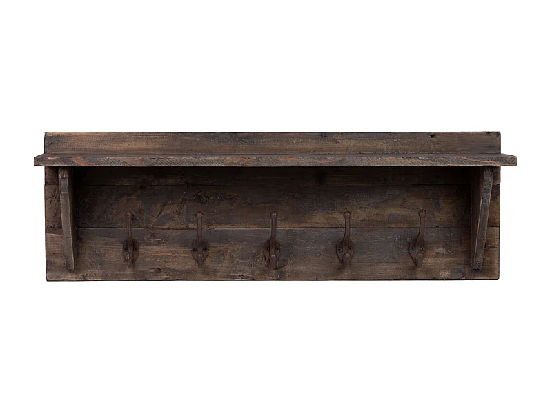 Cabide de parede em madeira e metal com 5 ganchos 87x17x29h cm