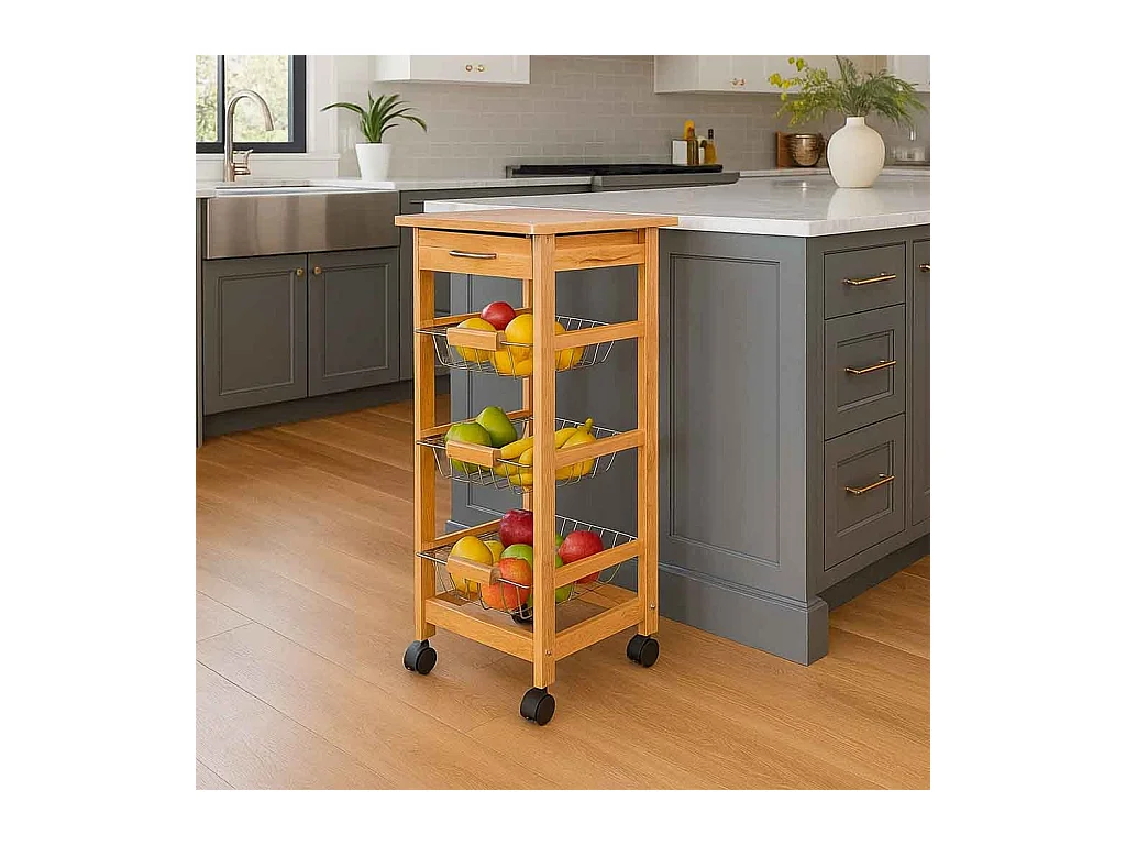 Carrinho de cozinha em madeira 37x37x81,5h cm