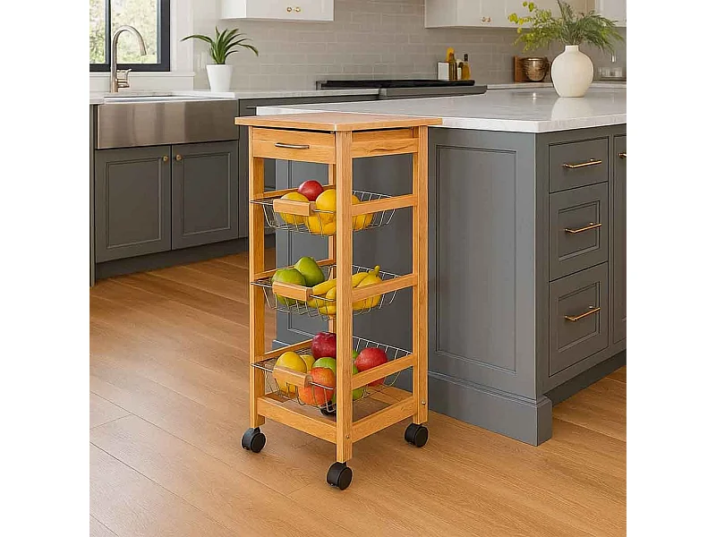 Carrinho de cozinha em madeira 37x37x81,5h cm
