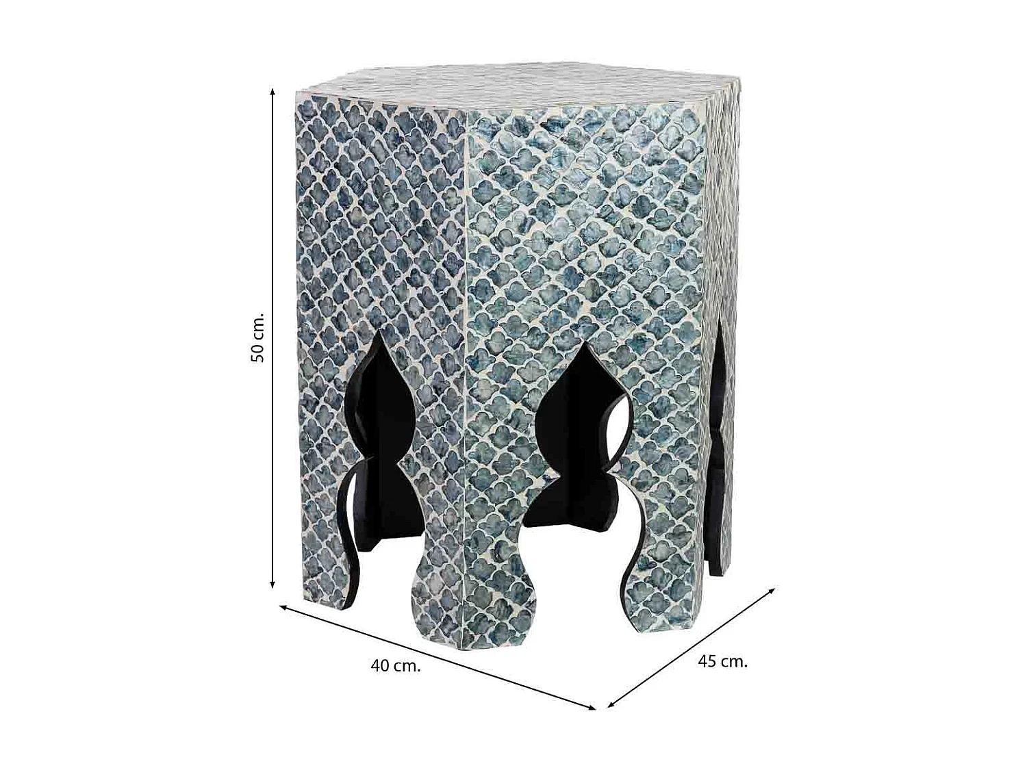 Beistelltisch aus Holz und Capiz, 45x40x50H cm, Grau