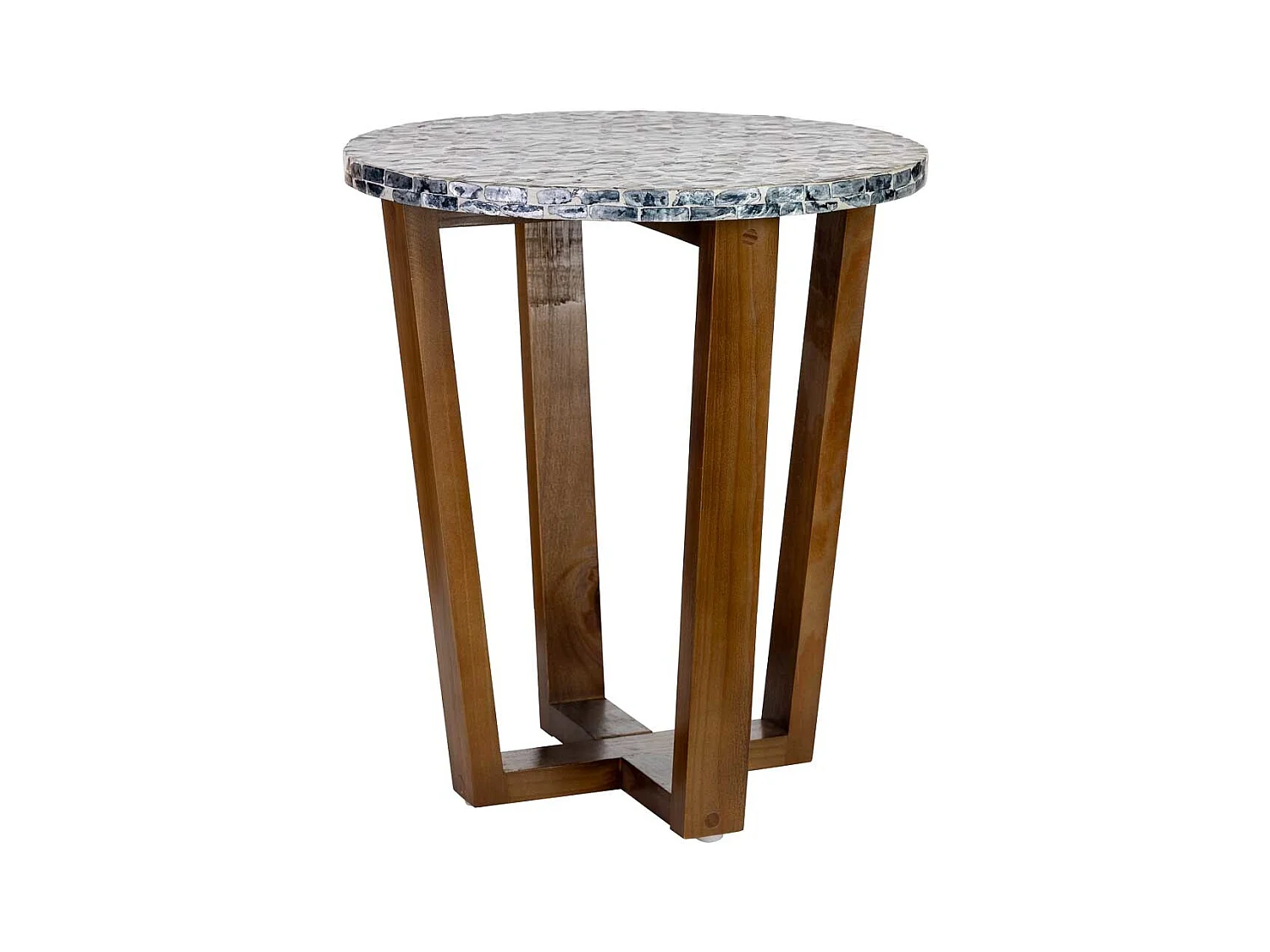 Mesa auxiliar de madera y madreperla gris D36x40h cm