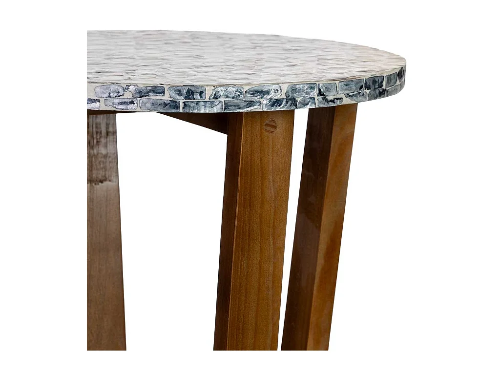 Mesa auxiliar de madera y madreperla gris D36x40h cm
