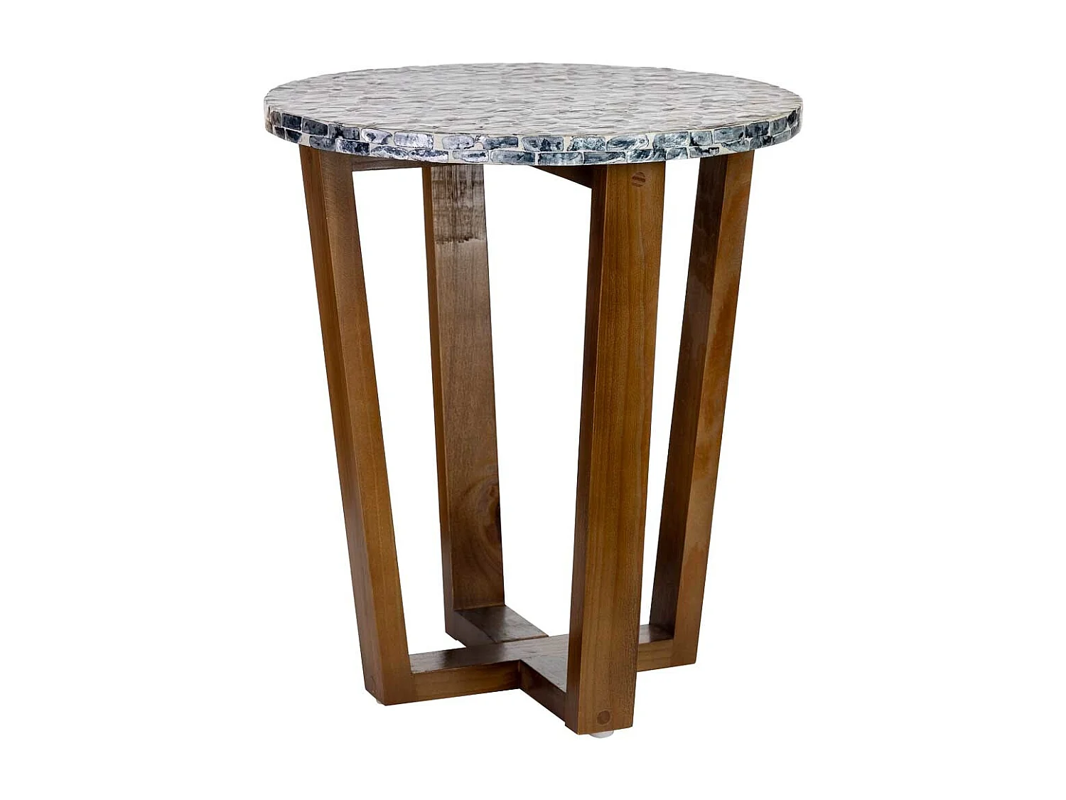 Mesa auxiliar de madeira e madrepérola cinza d36x40h cm