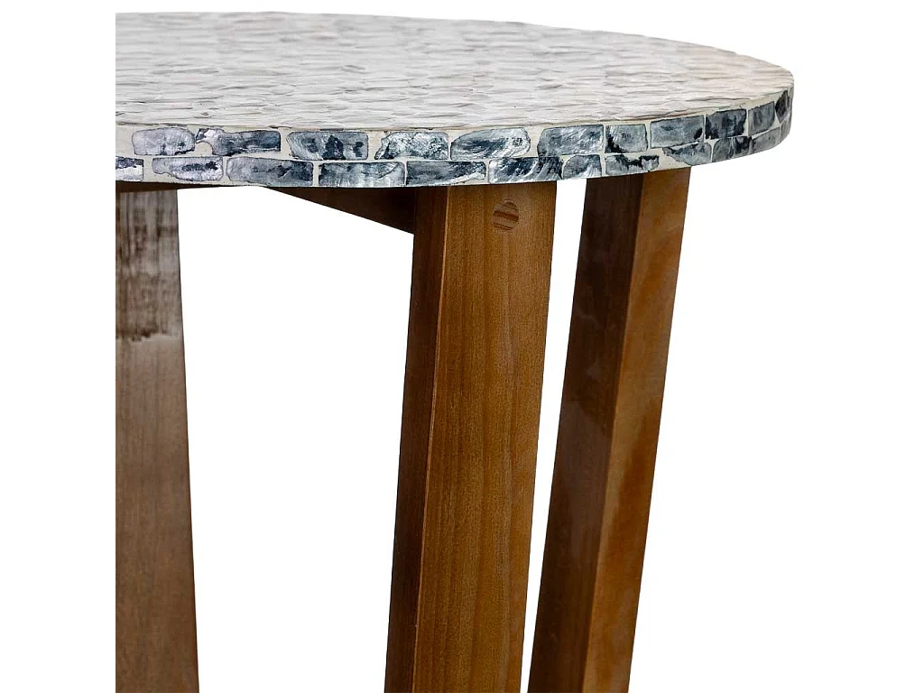 Mesa auxiliar de madeira e madrepérola cinza d36x40h cm