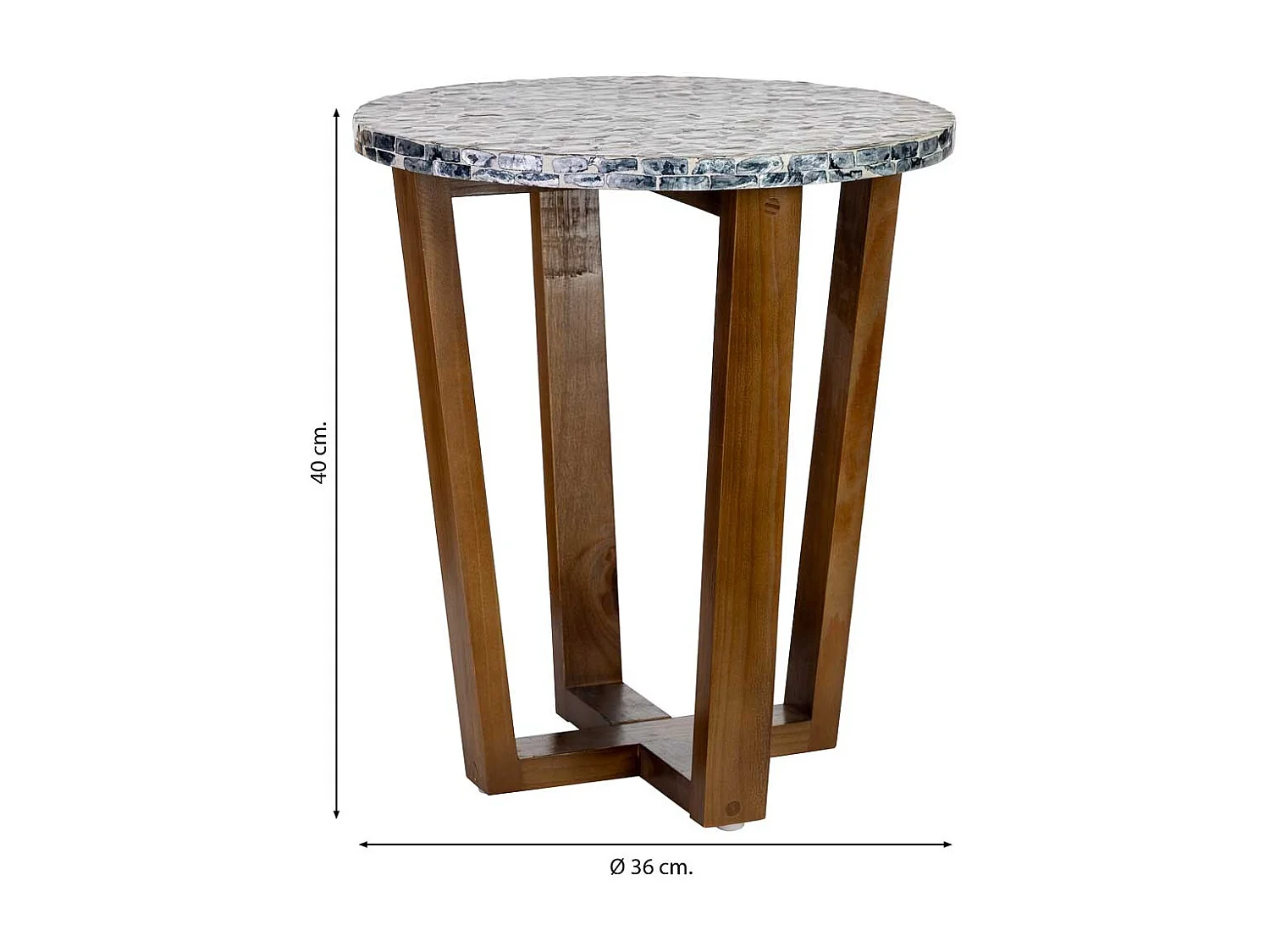 Mesa auxiliar de madeira e madrepérola cinza d36x40h cm