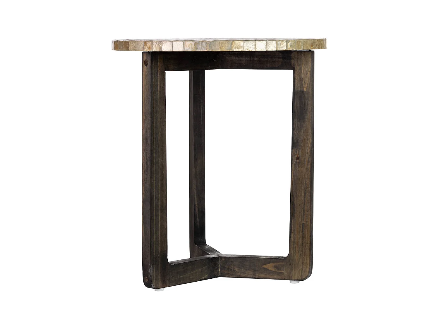 Tavolino ausiliario in legno e capiz bianco D40x45h cm