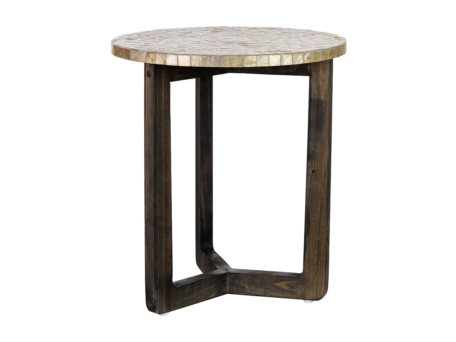 Mesa auxiliar de madeira e capiz branco d40x45h cm