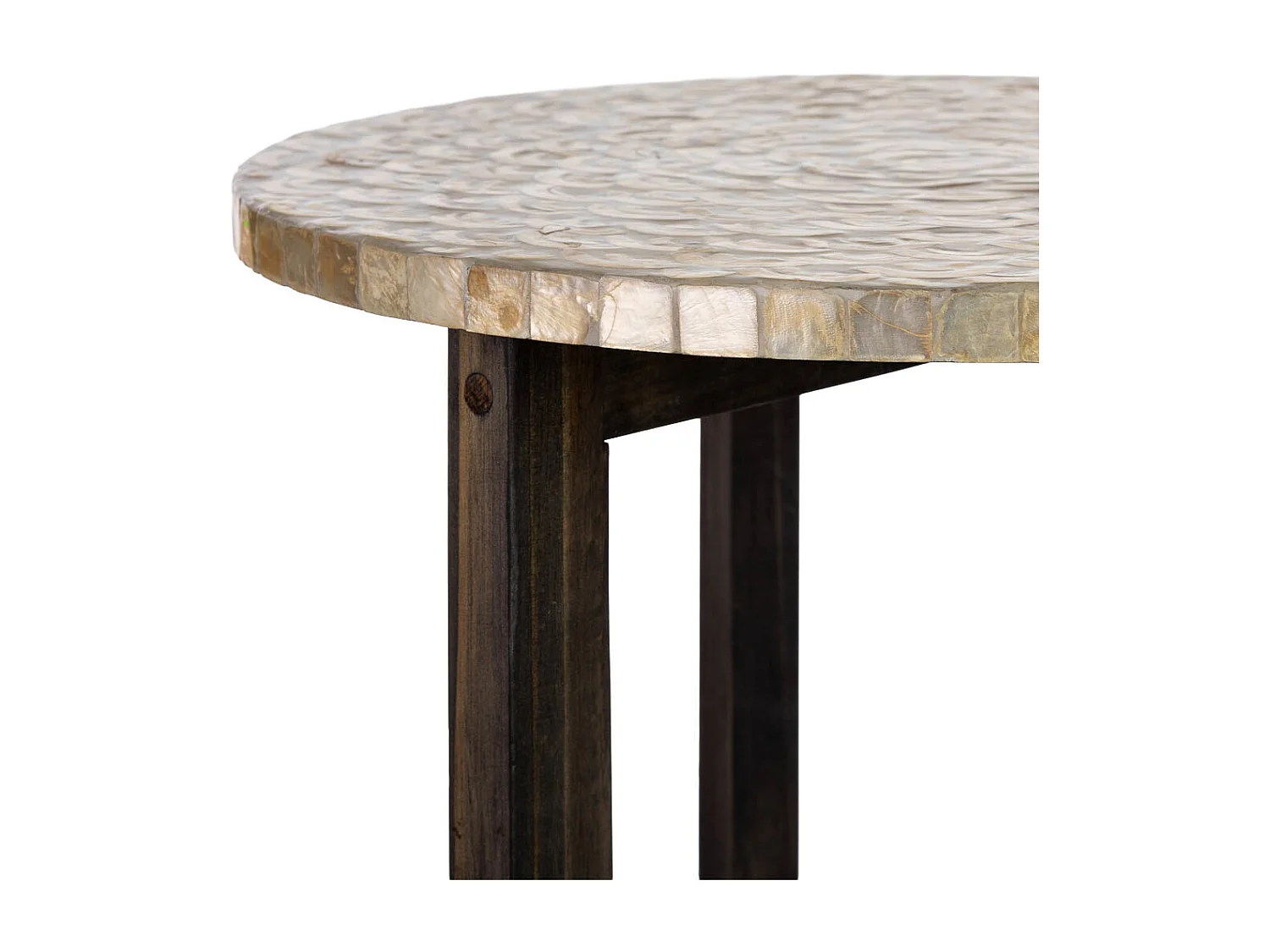 Mesa auxiliar de madeira e capiz branco d40x45h cm