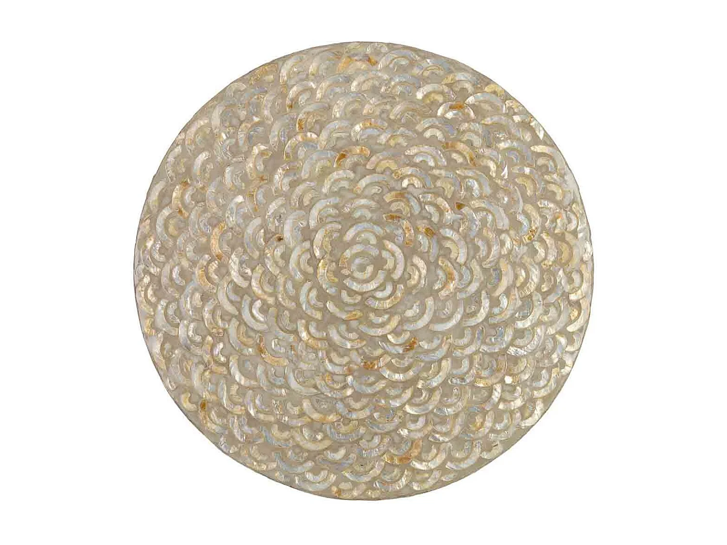 Mesa auxiliar de madeira e capiz branco d40x45h cm