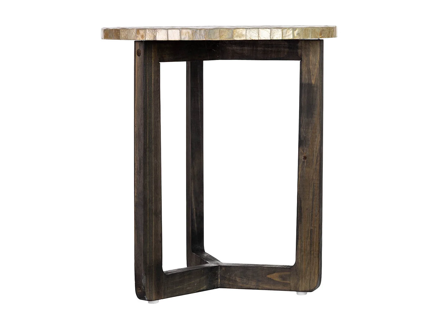 Mesa auxiliar de madeira e capiz branco d40x45h cm