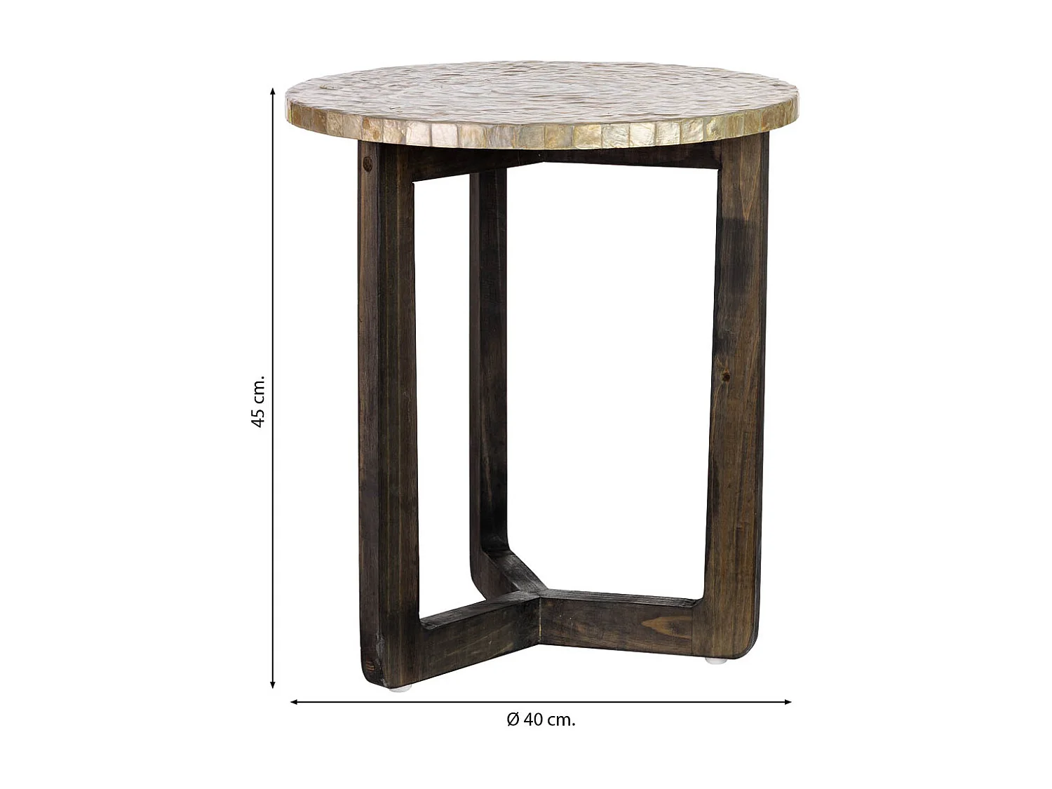 Mesa auxiliar de madeira e capiz branco d40x45h cm