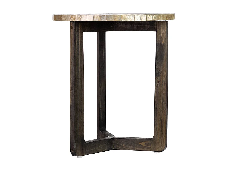 Tavolino ausiliario in legno e capiz bianco D40x45h cm