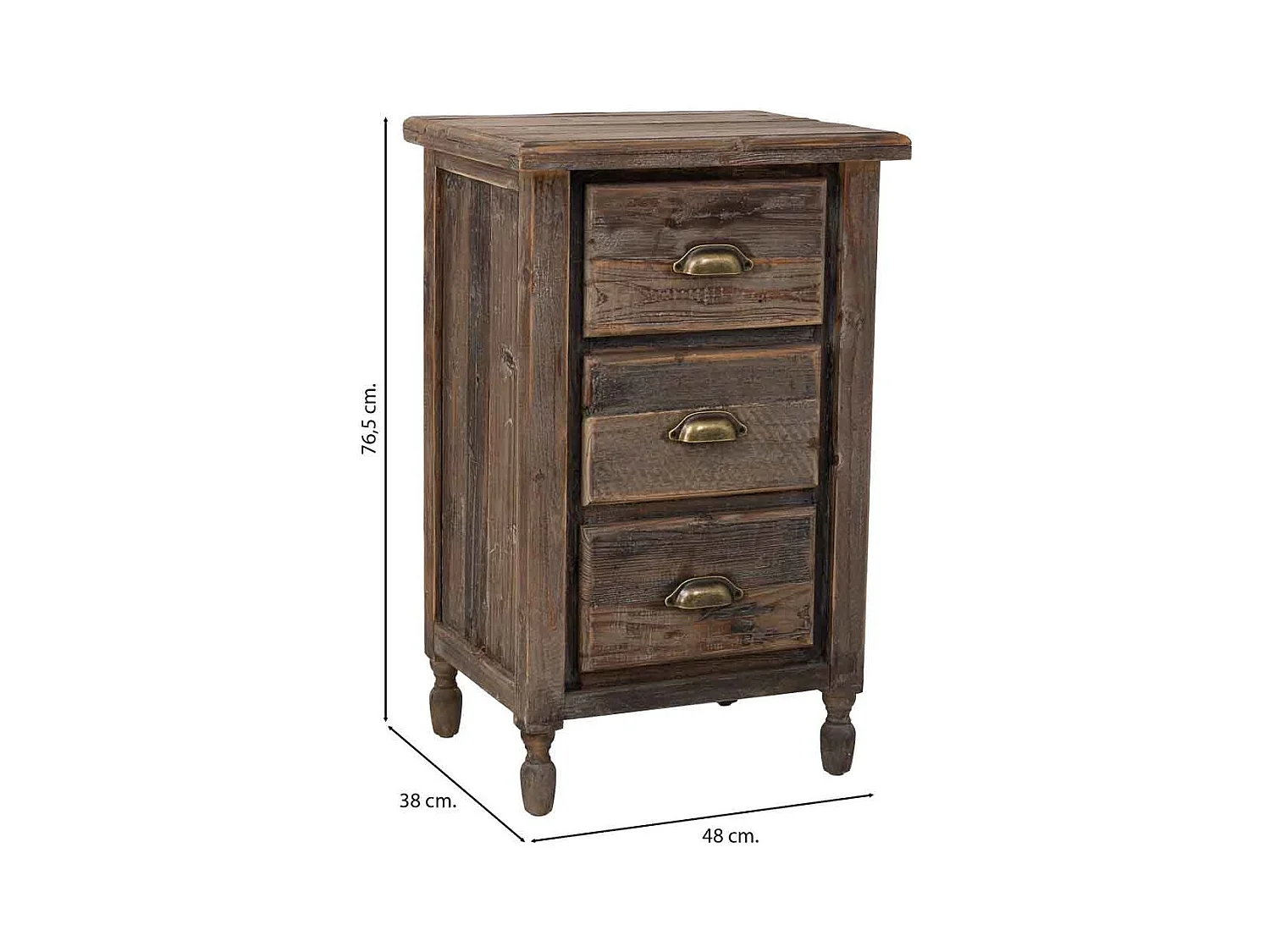 Mesita de madera 3 cajones 48x38x76,5h cm