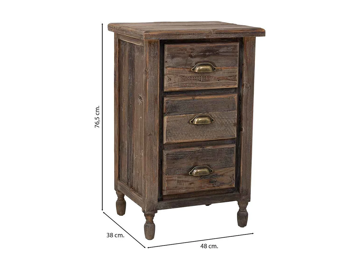 Mesa de cabeceira em madeira com 3 gavetas 48x38x76,5h cm