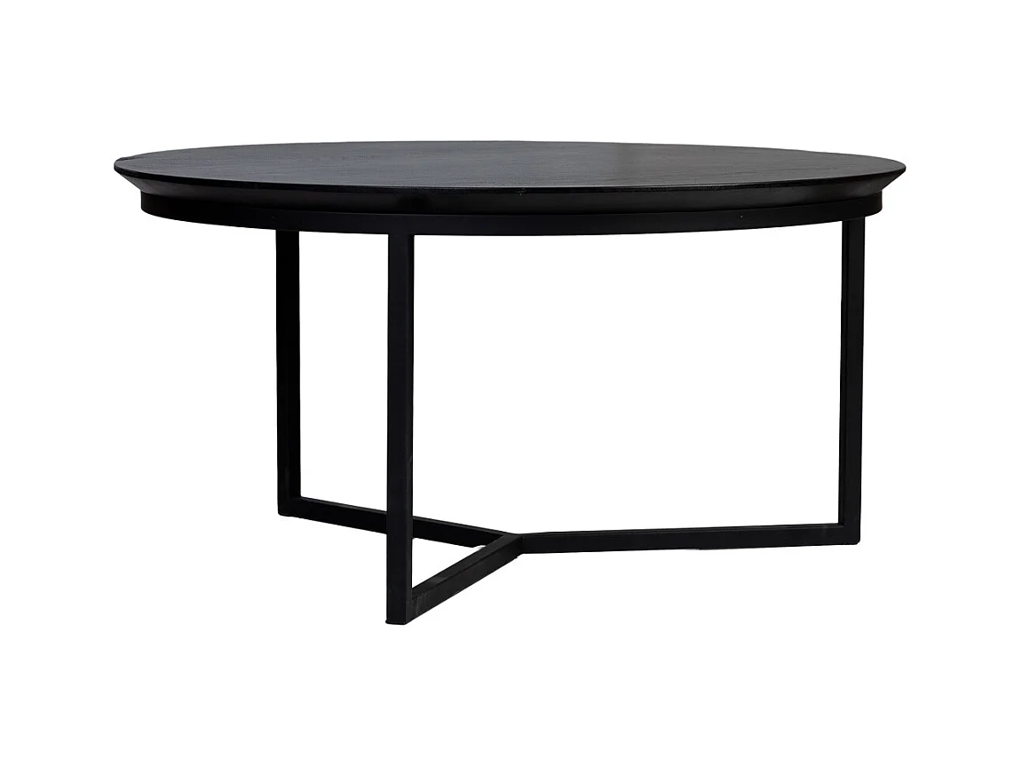 Mesa de centro, tablero de mango negro y patas de hierro 80x80x40h cm