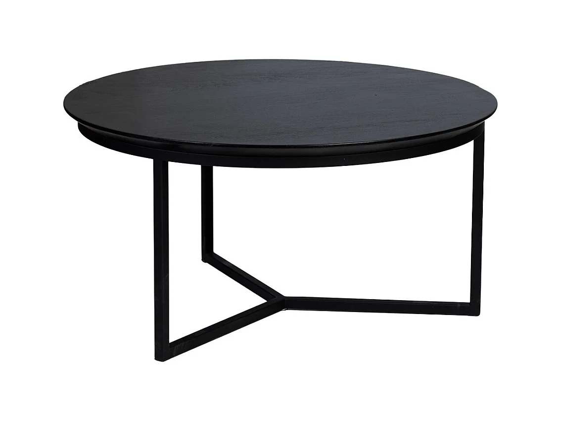 Mesa de centro, tablero de mango negro y patas de hierro 80x80x40h cm