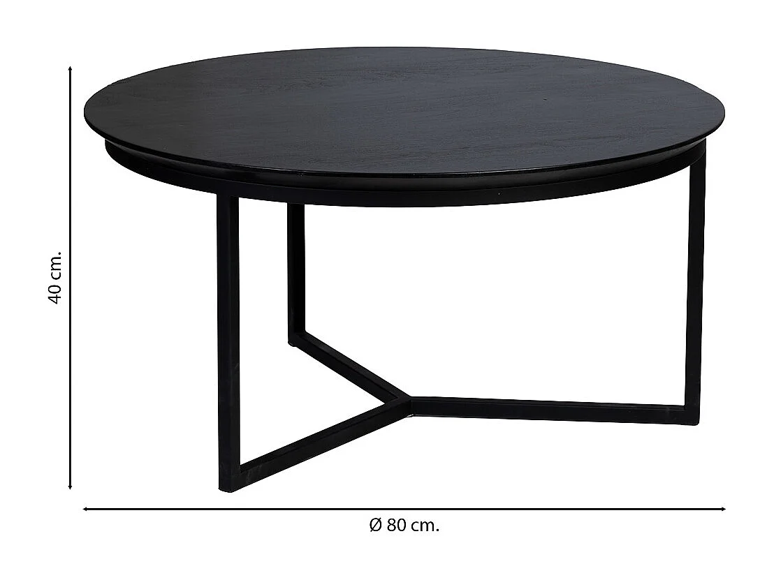 Mesa de centro em madeira de mangueira e ferro, 80x80x40 cm