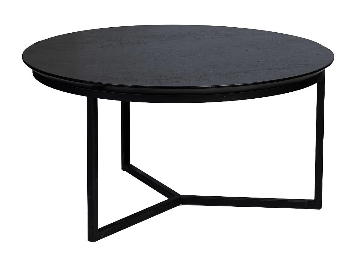 Mesa de centro, tablero de mango negro y patas de hierro 80x80x40h cm