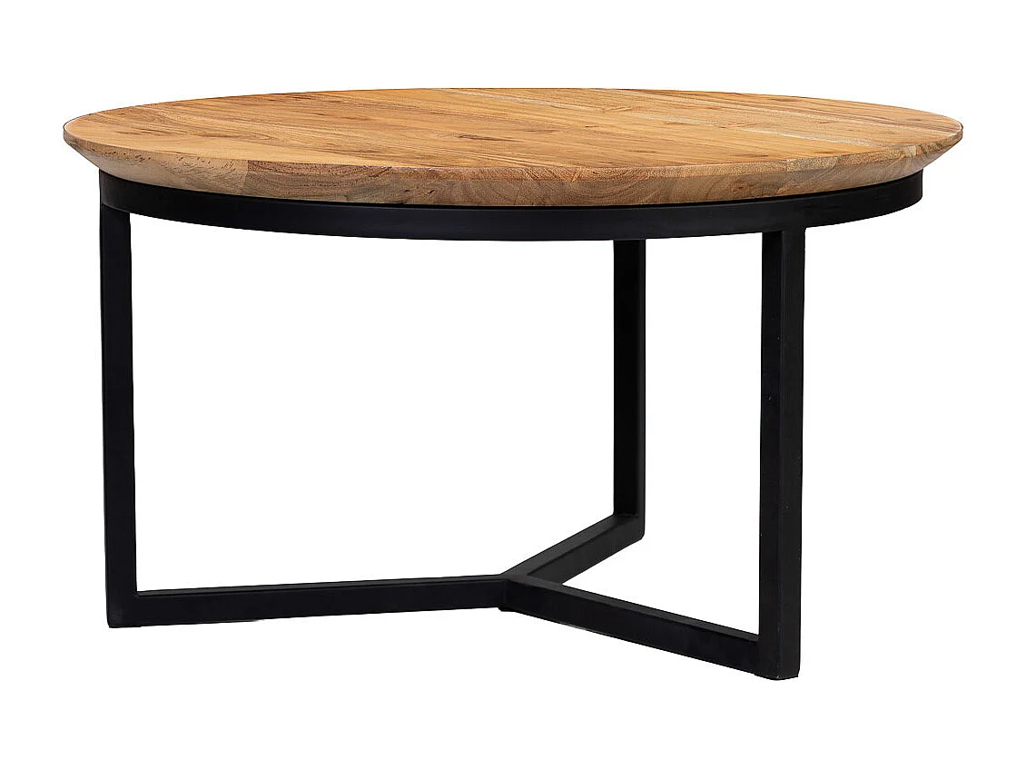 Mesa de centro redonda com manga natural e ferro 59x59x33h cm