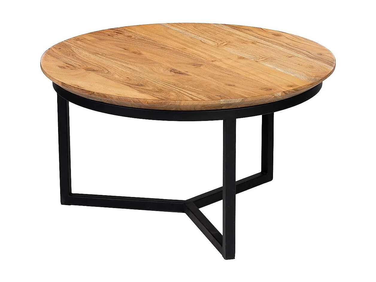 Mesa de centro redonda com manga natural e ferro 59x59x33h cm