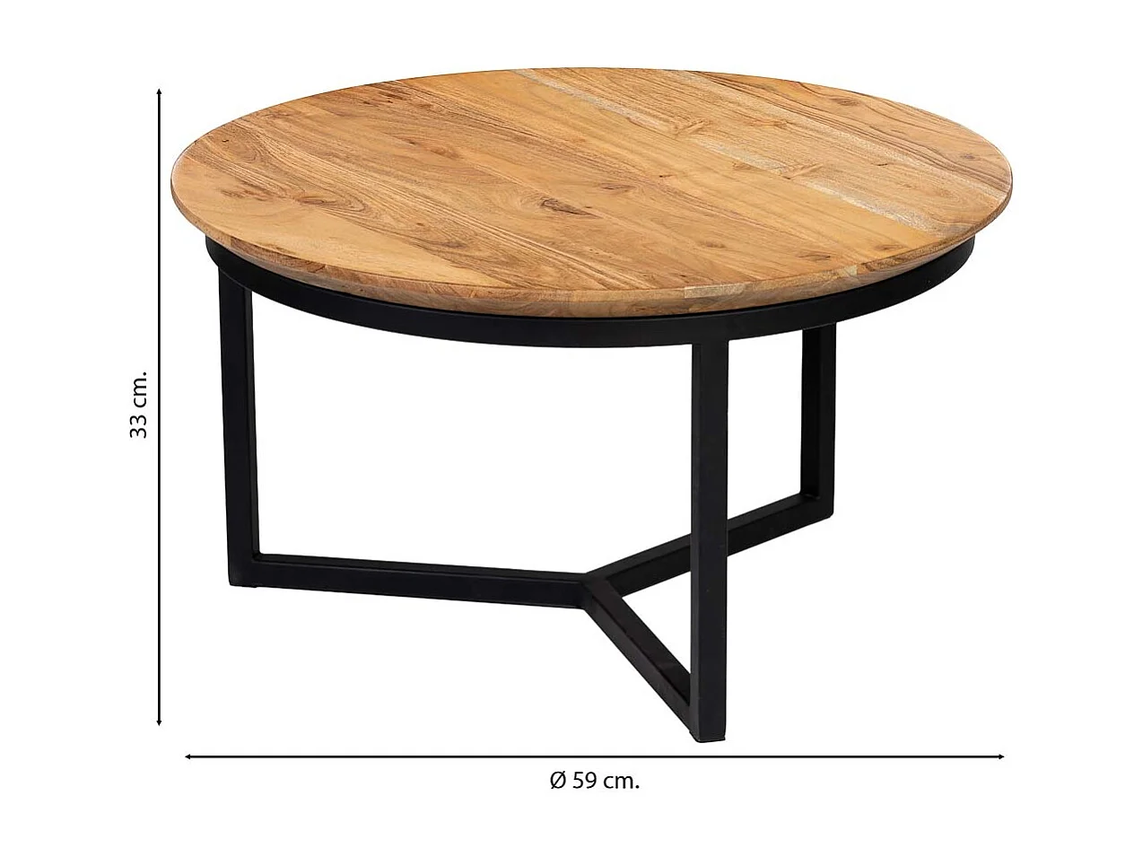 Mesa de centro redonda com manga natural e ferro 59x59x33h cm