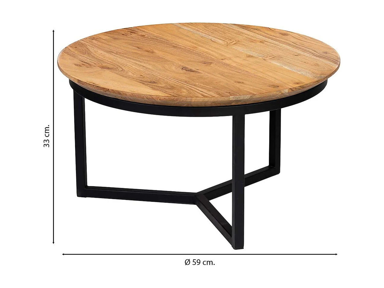 Mesa de centro, tablero de mango e pernas de hierro 59x59x33h cm