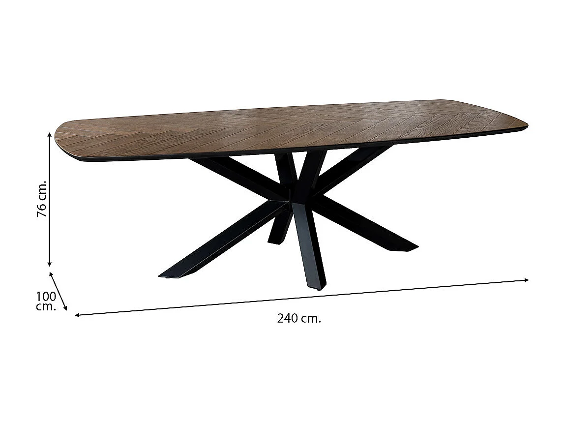 Table à manger couleur chêne et noyer et pieds en fer 240x100x76h cm