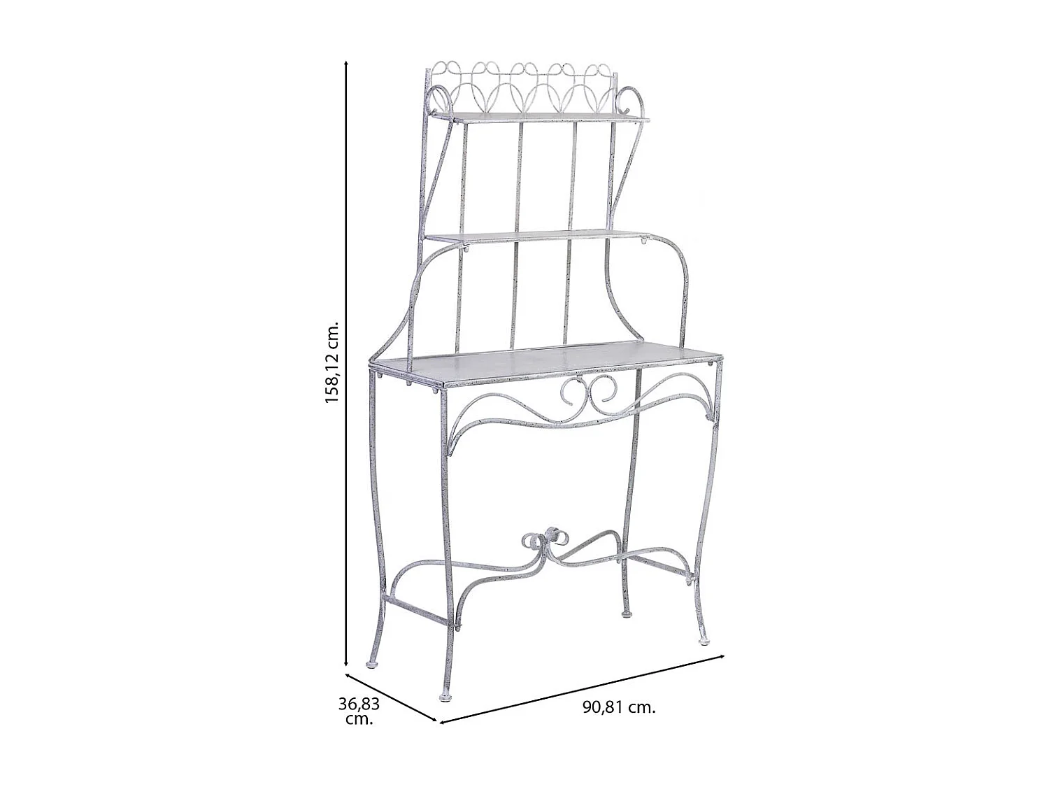 Espositore in metallo con 2 ripiani grigio 90,81x36,83x158,12h cm