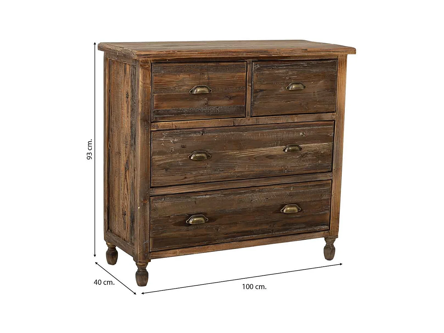 Cómoda em madeira com 4 gavetas 100x40x93h cm