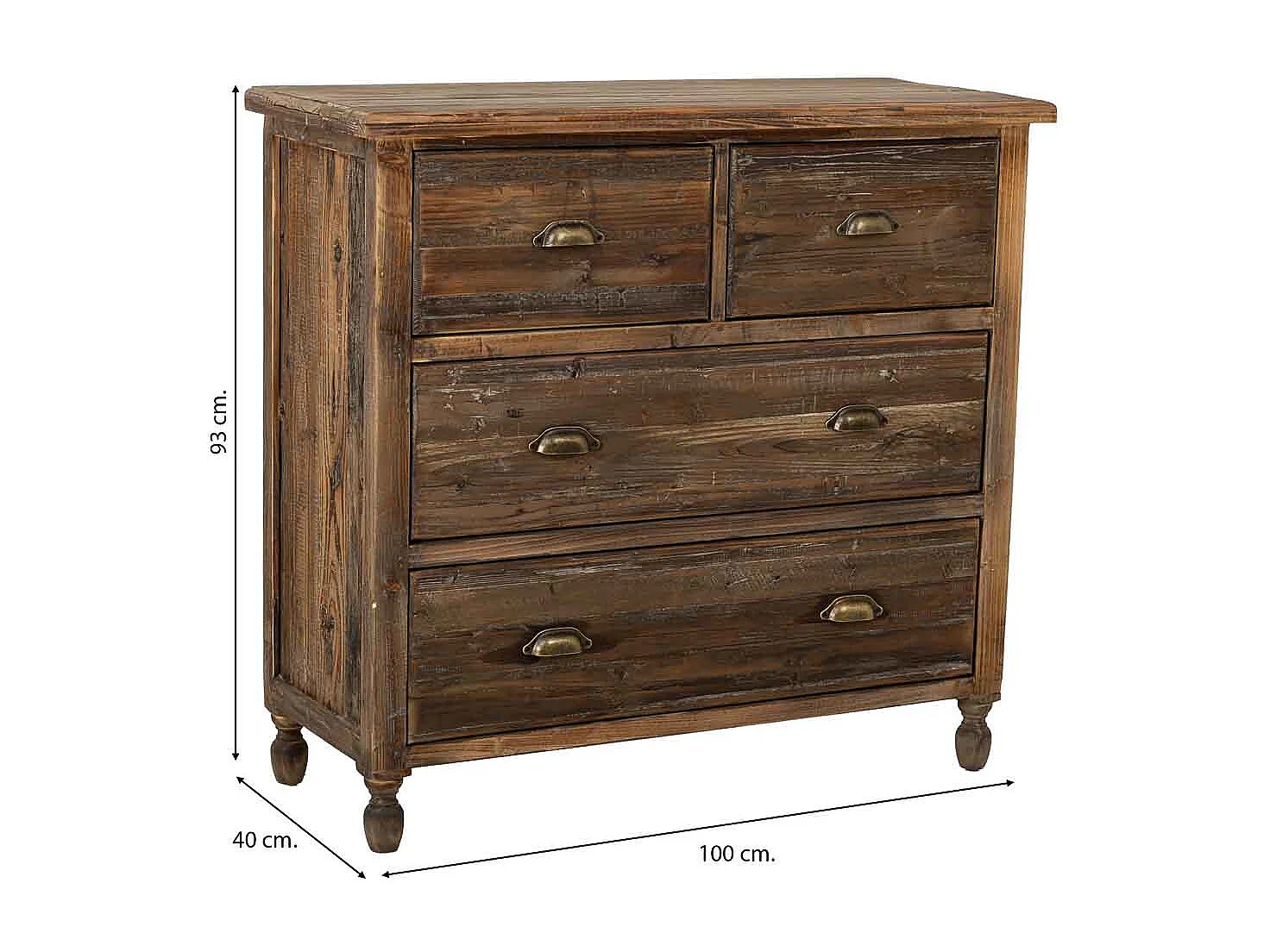 Cómoda em madeira com 4 gavetas 100x40x93h cm