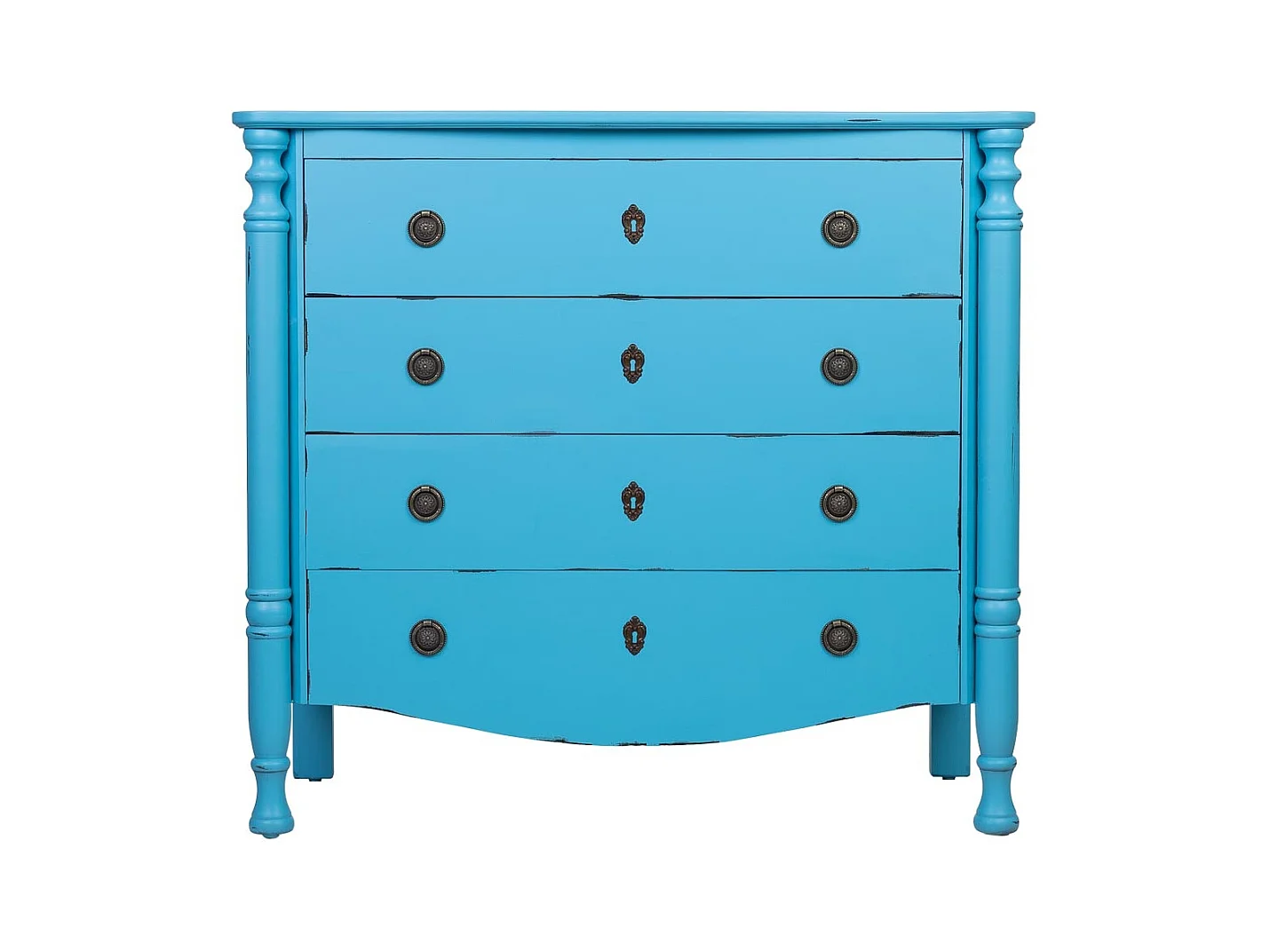 Cômoda de madeira lacada azul envelhecida com 4 gavetas 100x40x90h cm