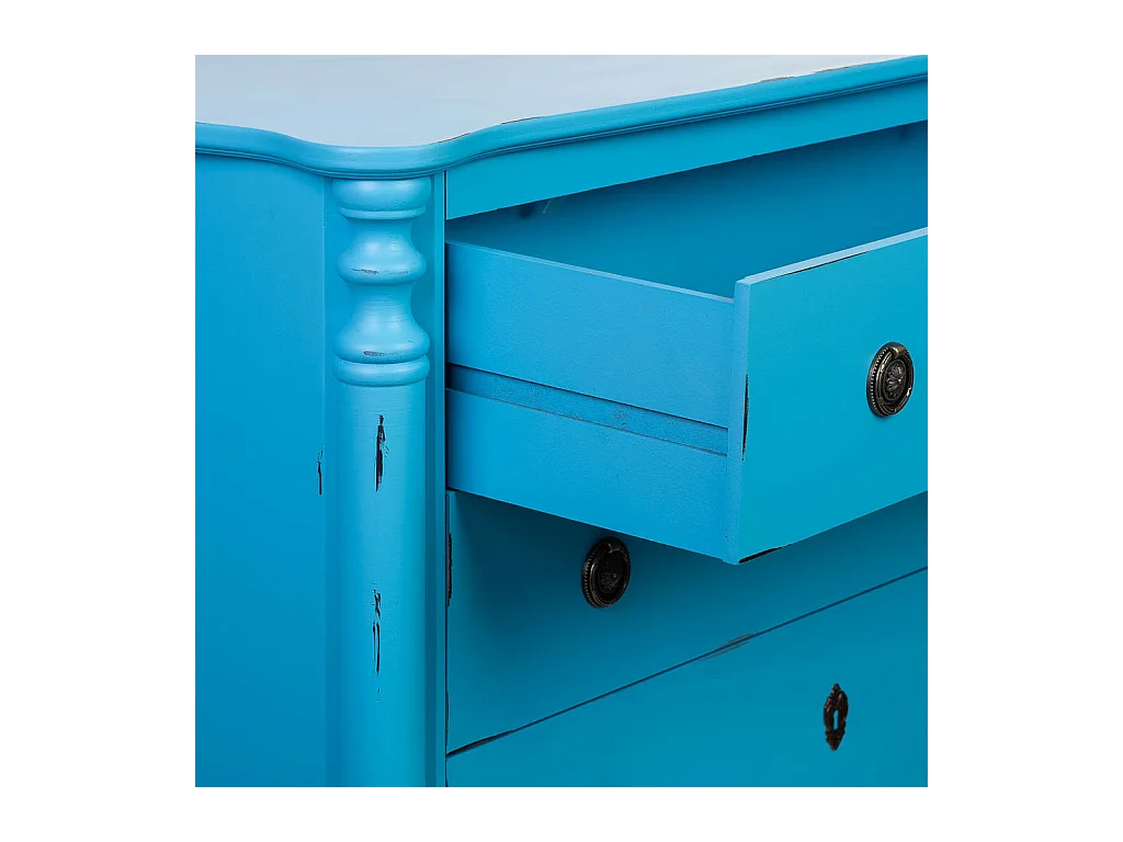 Cômoda de madeira lacada azul envelhecida com 4 gavetas 100x40x90h cm