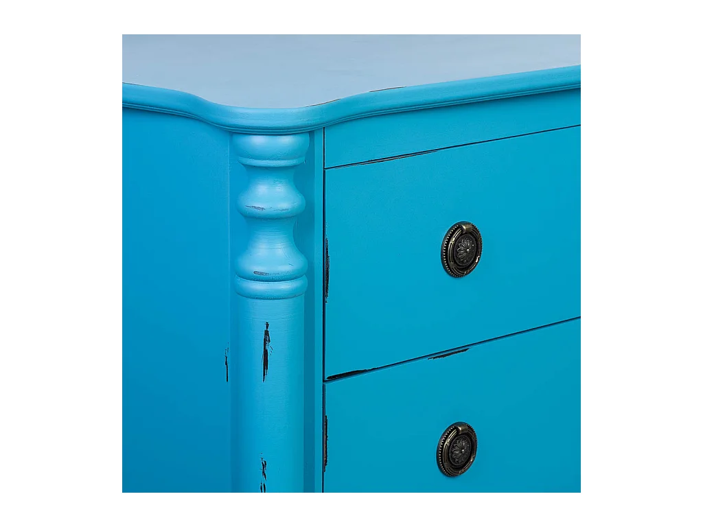 Cômoda de madeira lacada azul envelhecida com 4 gavetas 100x40x90h cm