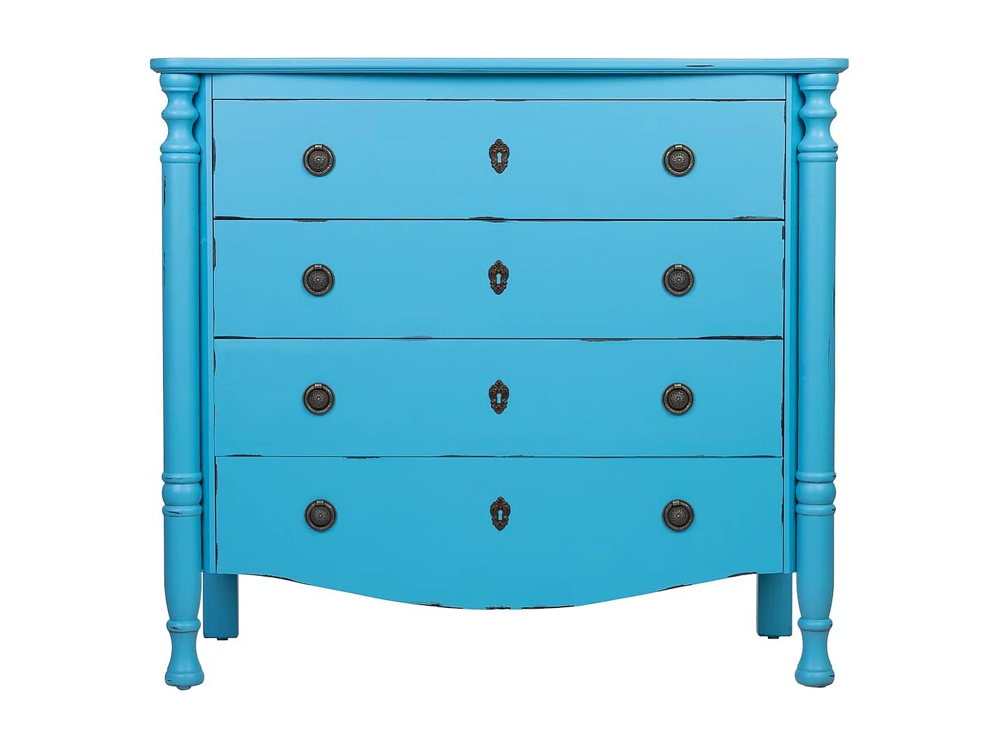 Comoda de madera lacado azul envejecido de 4 cajones 100x40x90cmh cm