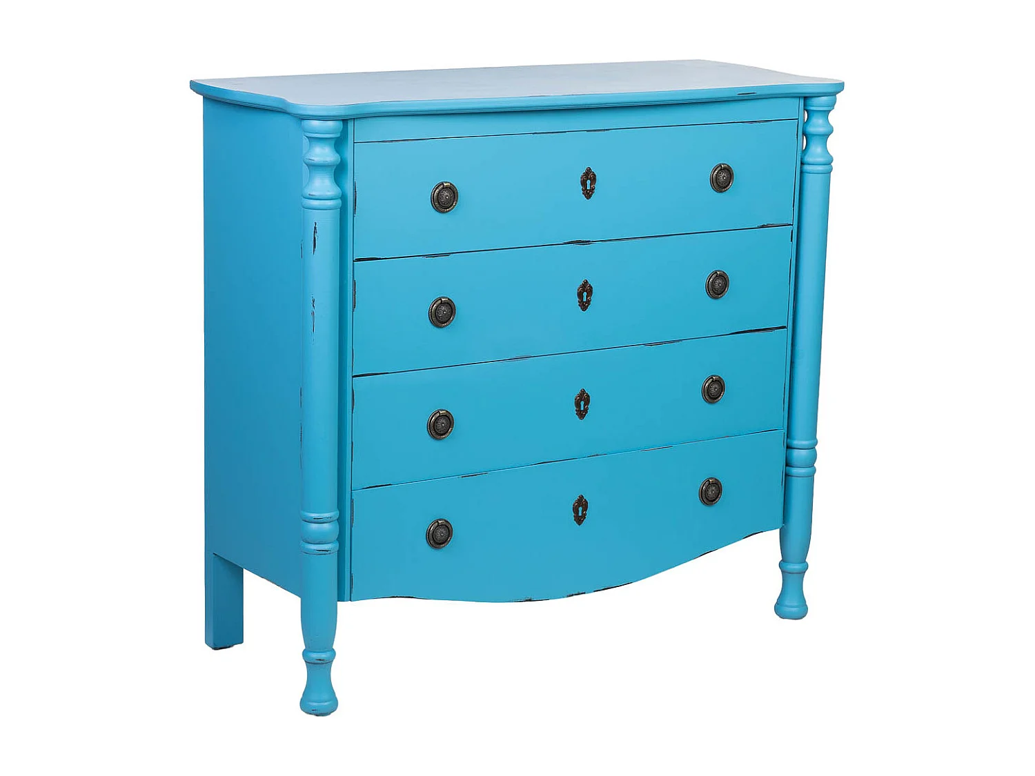 Comoda de madera lacado azul envejecido de 4 cajones 100x40x90cmh cm