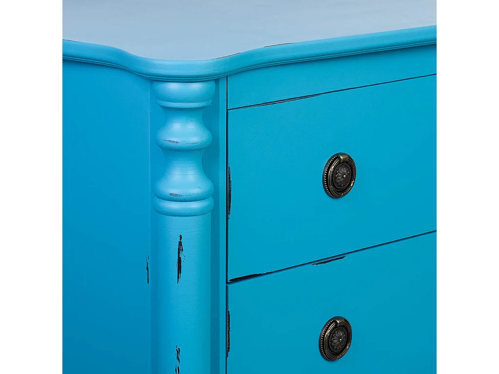 Antikblau lackierte Holzkommode mit 4 Schubladen, 100x40x90H cm