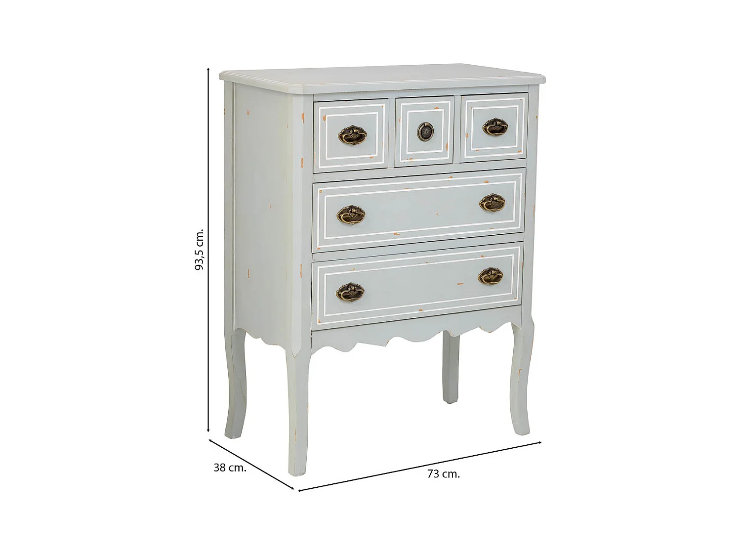 Cómoda em madeira com 5 gavetas 73x38x93,5h cm