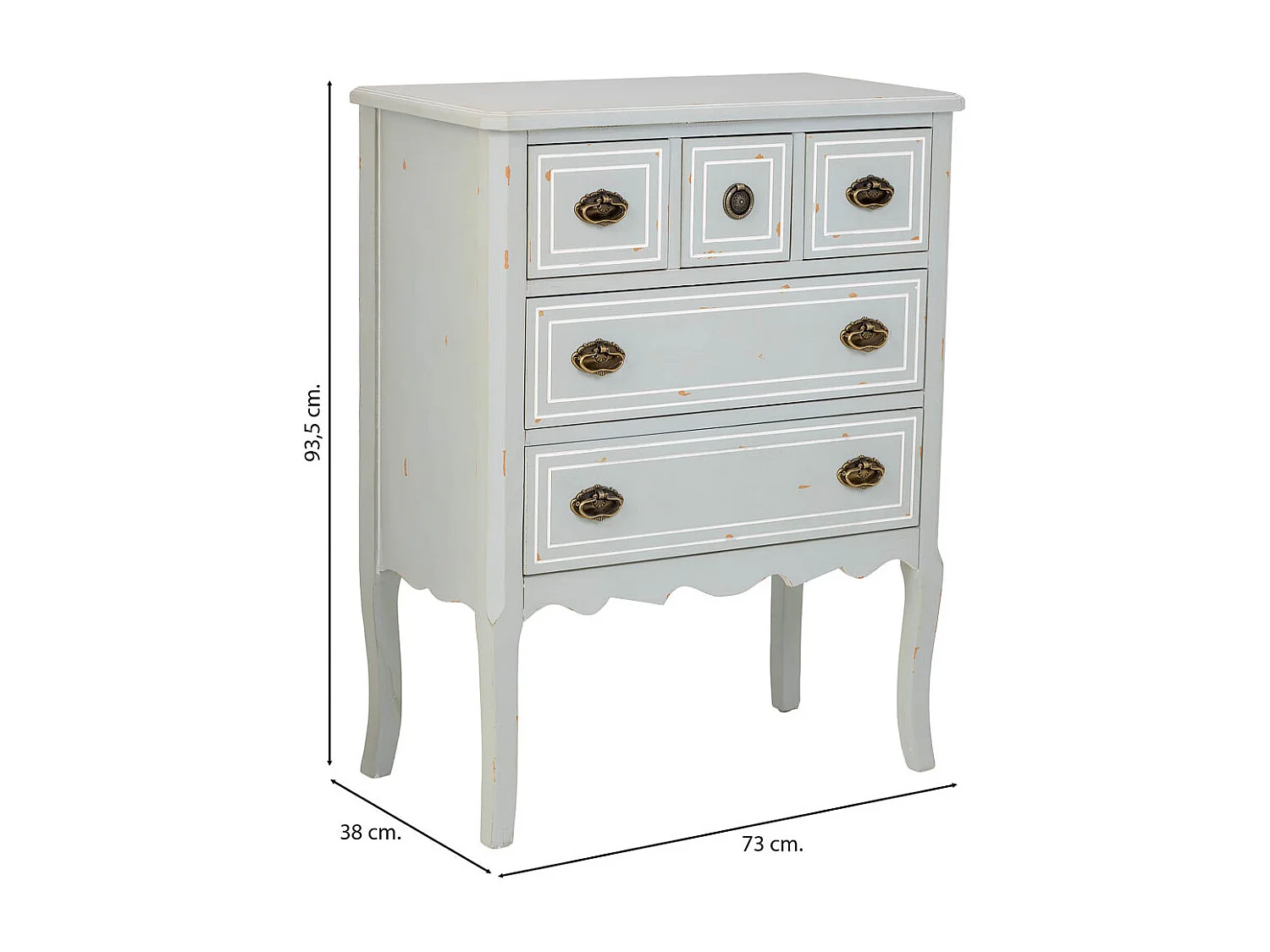 Cómoda em madeira com 5 gavetas 73x38x93,5h cm