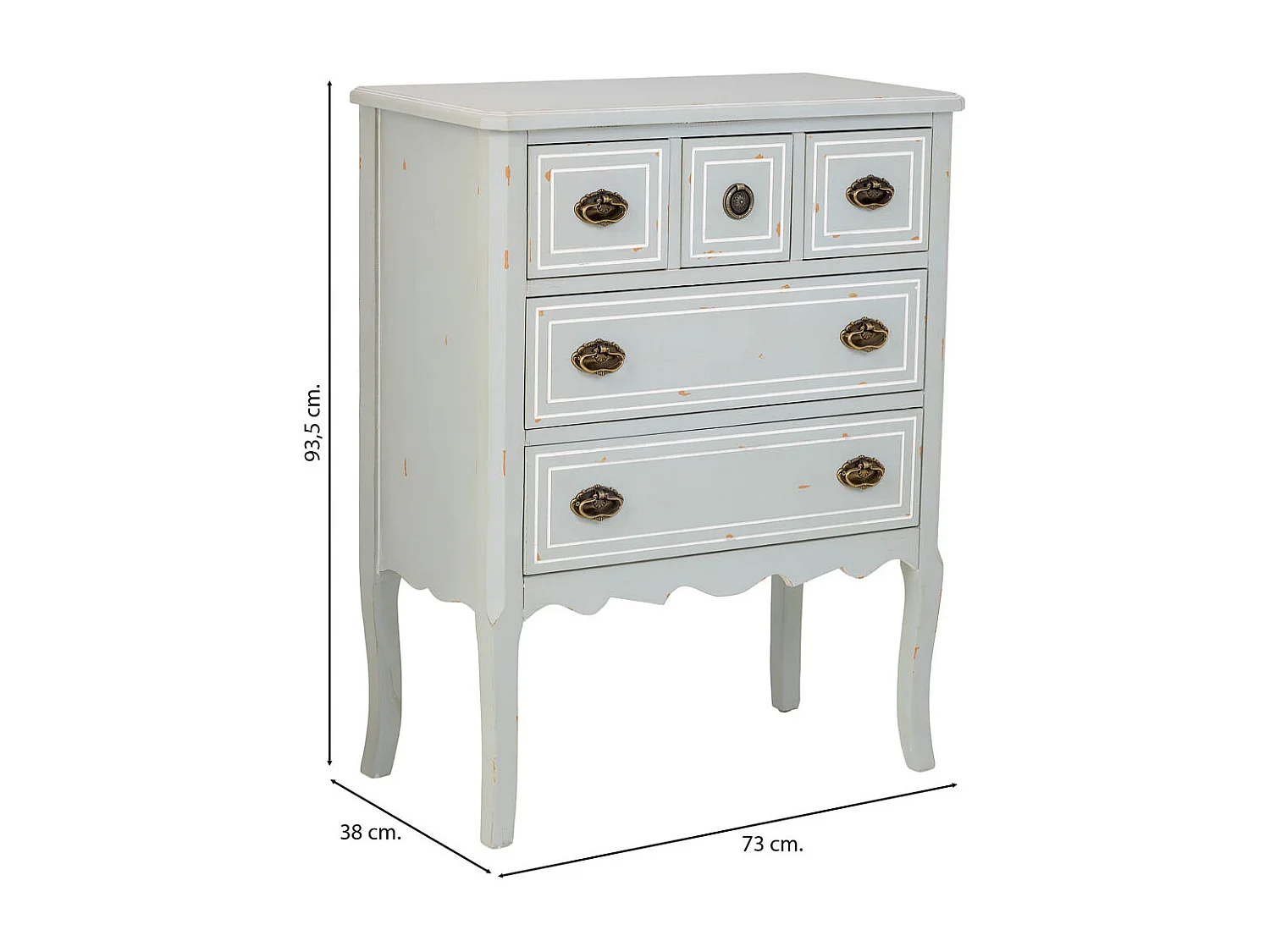 Cassettiera in legno con 5 cassetti 73x38x93,5