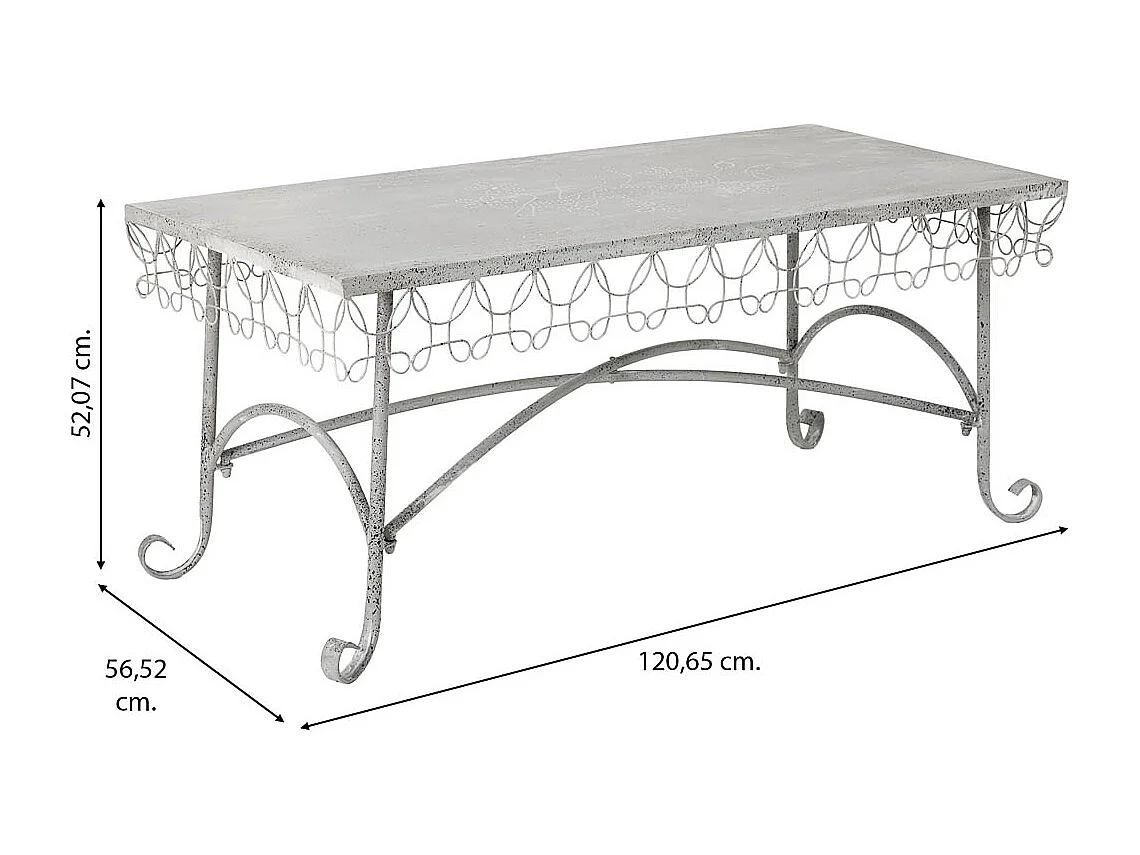 Tavolino in metallo 120,65x56,52x52,07h cm grigio