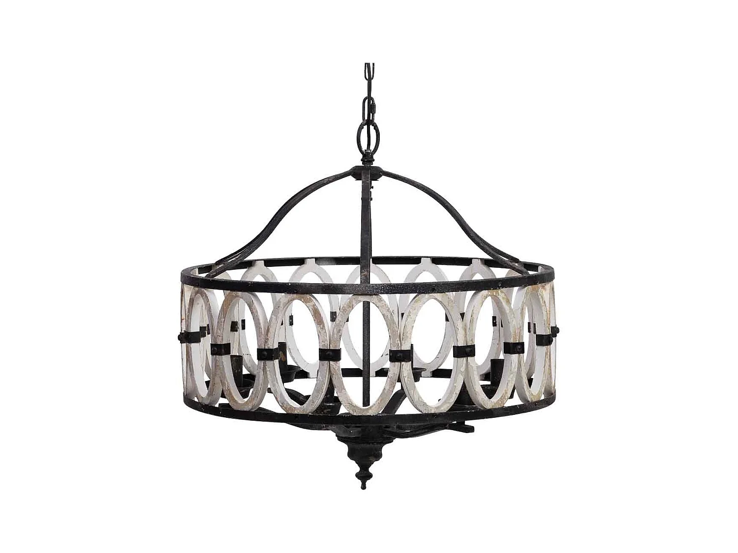 Candeeiro de teto redondo em madeira e metal preto D63x63x63h cm