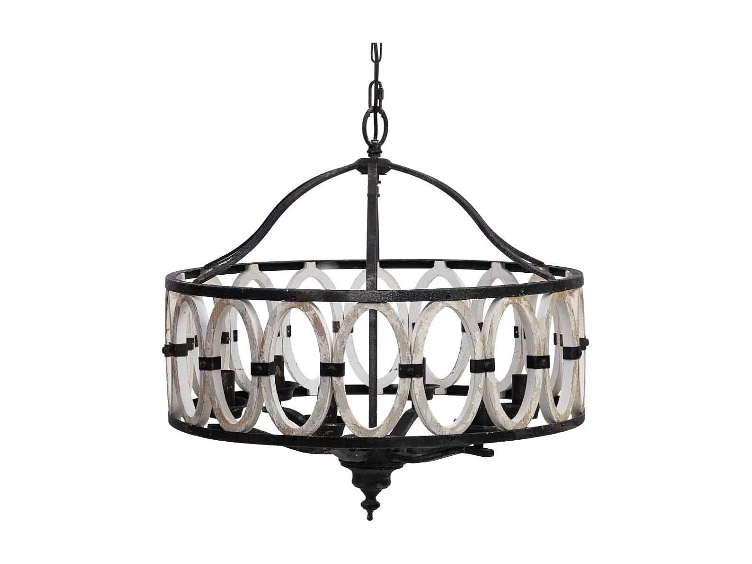 Candeeiro de teto redondo em madeira e metal preto D63x63x63h cm