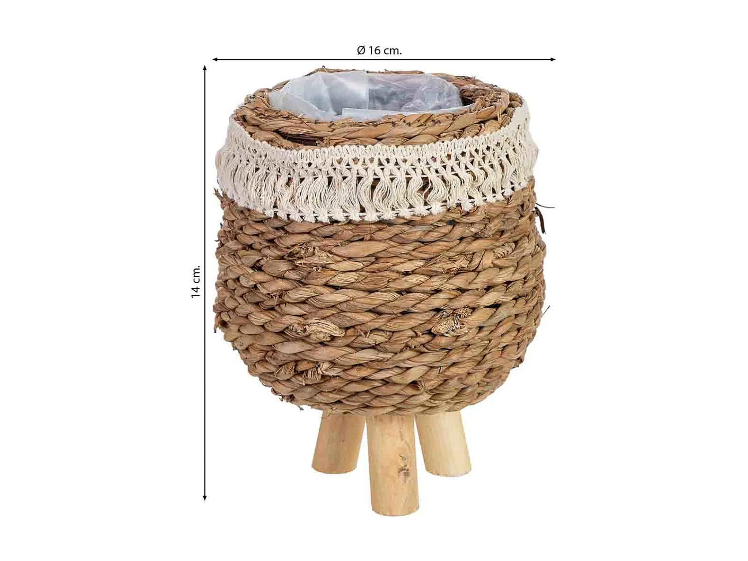 Macetero de cuerda con patas 16x16x14h cm